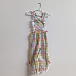 Vtg Yardbritches Overalls Girls Sz 12-18m Rainbow Plaid Frilly 60s